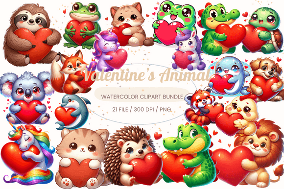 Download Cute Animal Hugging Heart Valentines PNG - Valentine Collection