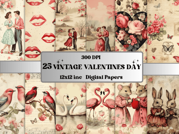 Download Retro Valentine's Day Digital Paper - Valentine Collection