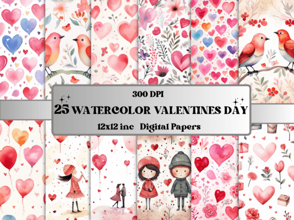 Download Watercolor Valentine's Day Digital Paper - Valentine Collection