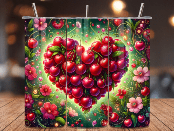 Download Cherry Heart Valentines Day Tumbler Wrap - Valentine Collection